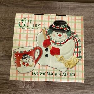 Fitz and Floyd Gift Gallery Holiday Mug & Plate Set Snowman Brand New In Box